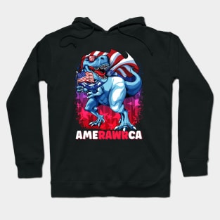 Fourth Of July 4th T-Rex Dinosaur AmeRAWRca Hoodie